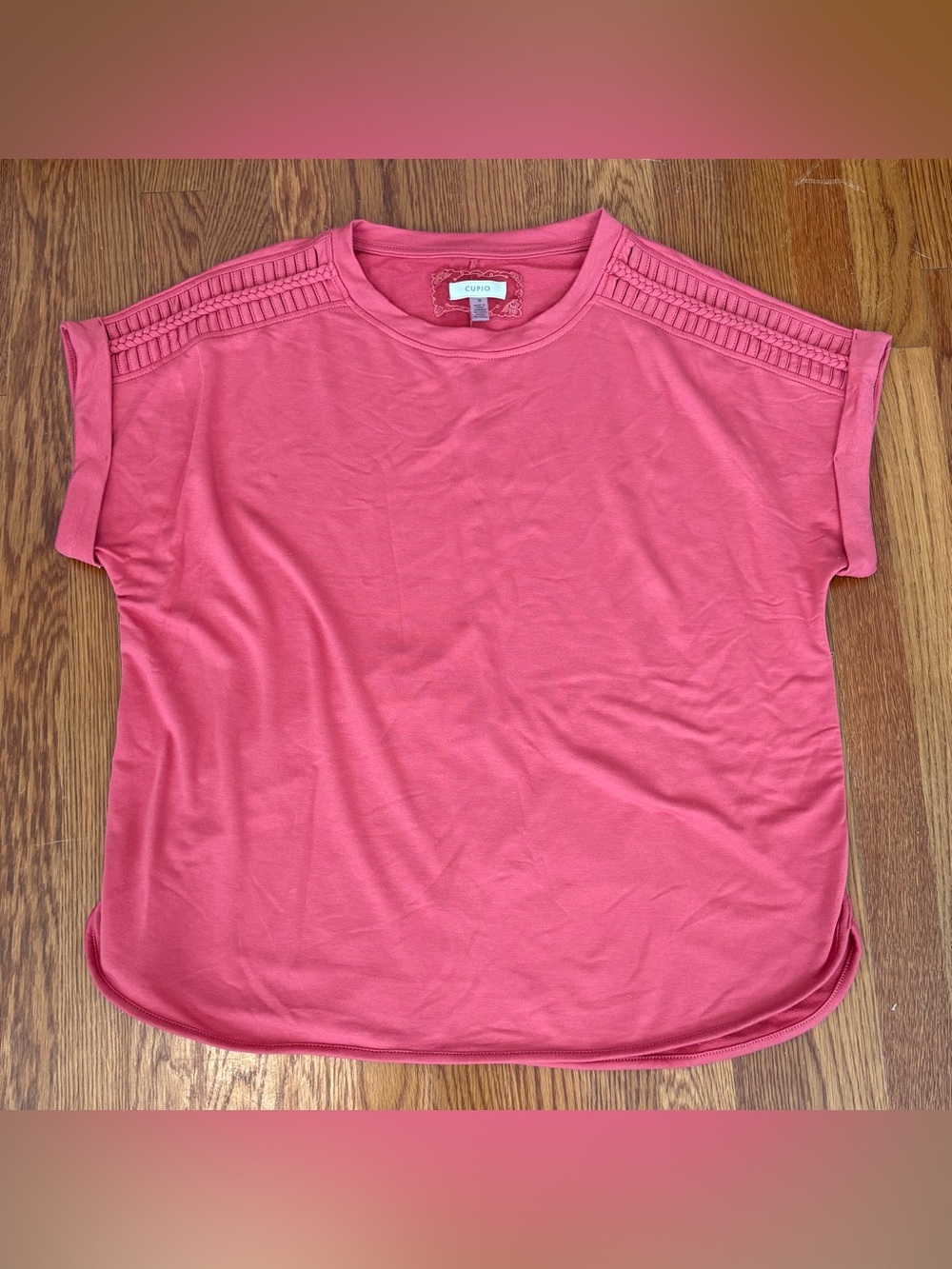 Coral Pink nautical Braided Shoulder Knit Top Plus Size 1X Cupio feminine travel